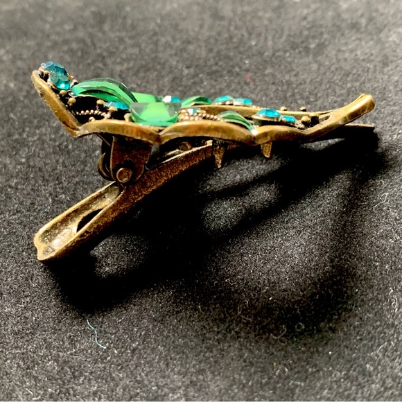 Vintage Hair Clip with Turquoise Rhinstones - Picture 4 of 5